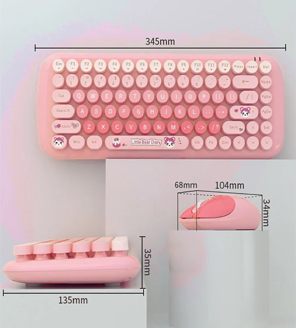 2.4G Wireless Keyboard Mouse Combo 84 Keys Compact Size Colorful Retro Round Keycaps For Laptop/Desktop, Battery Powered
