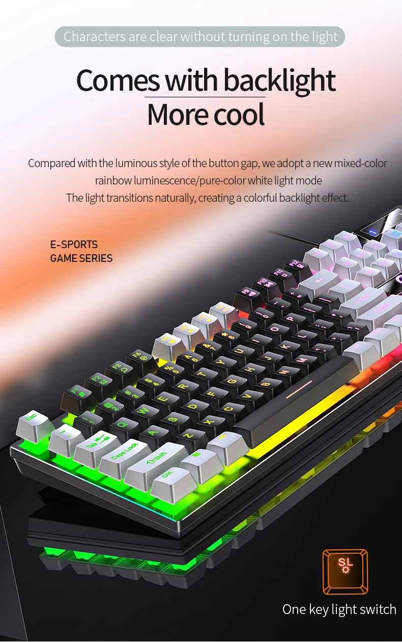 Gaming Keyboard Mouse Headphone Set Wired Backlight Game 104 Keys Keyboards 3600DPI Mice USD 3.5mm Headset Combos for PC Gamer