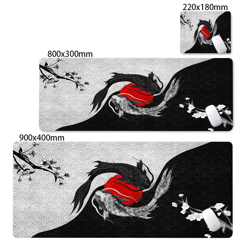 Large Mouse Pad Yin-yang Fish HD Black & White Sakura Computer Office Table Pc Gaming Non-slip Japanese Kawaii Desk Accessories