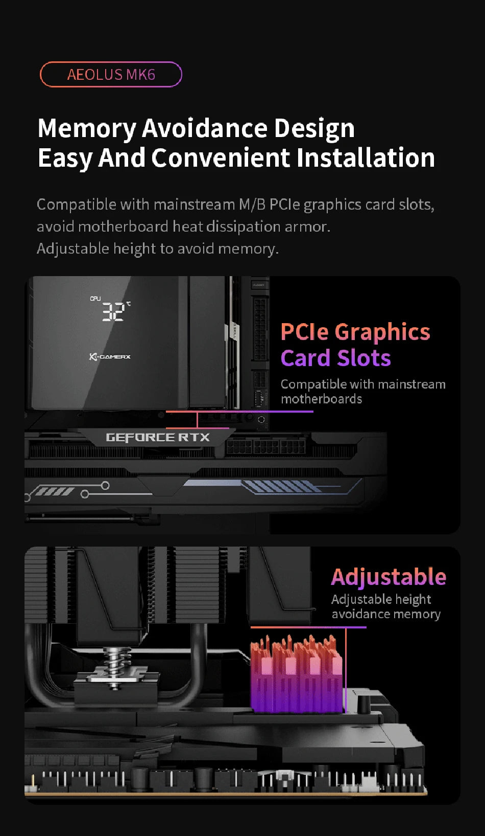 Power Train X-GAMERX MK6 Dual Tower CPU Cooler ARGB Digital Display Six Heat Air Cooling For LGA1700 115X AM5