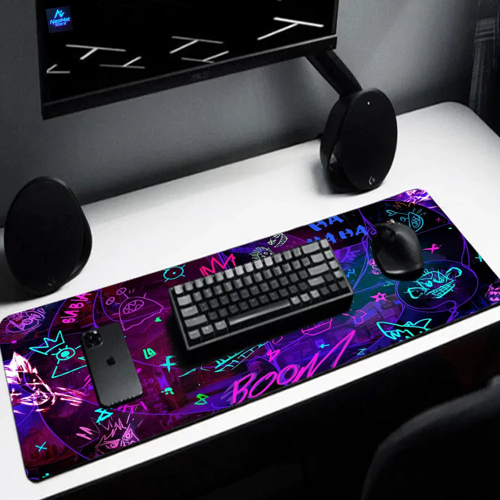 Gaming Mouse Pad 80x30cm Jinx Arcane Purple Neon Graffiti Doodle Desk Mat Dark Aesthetic Street Style Computer Decor for PC Gamers Office