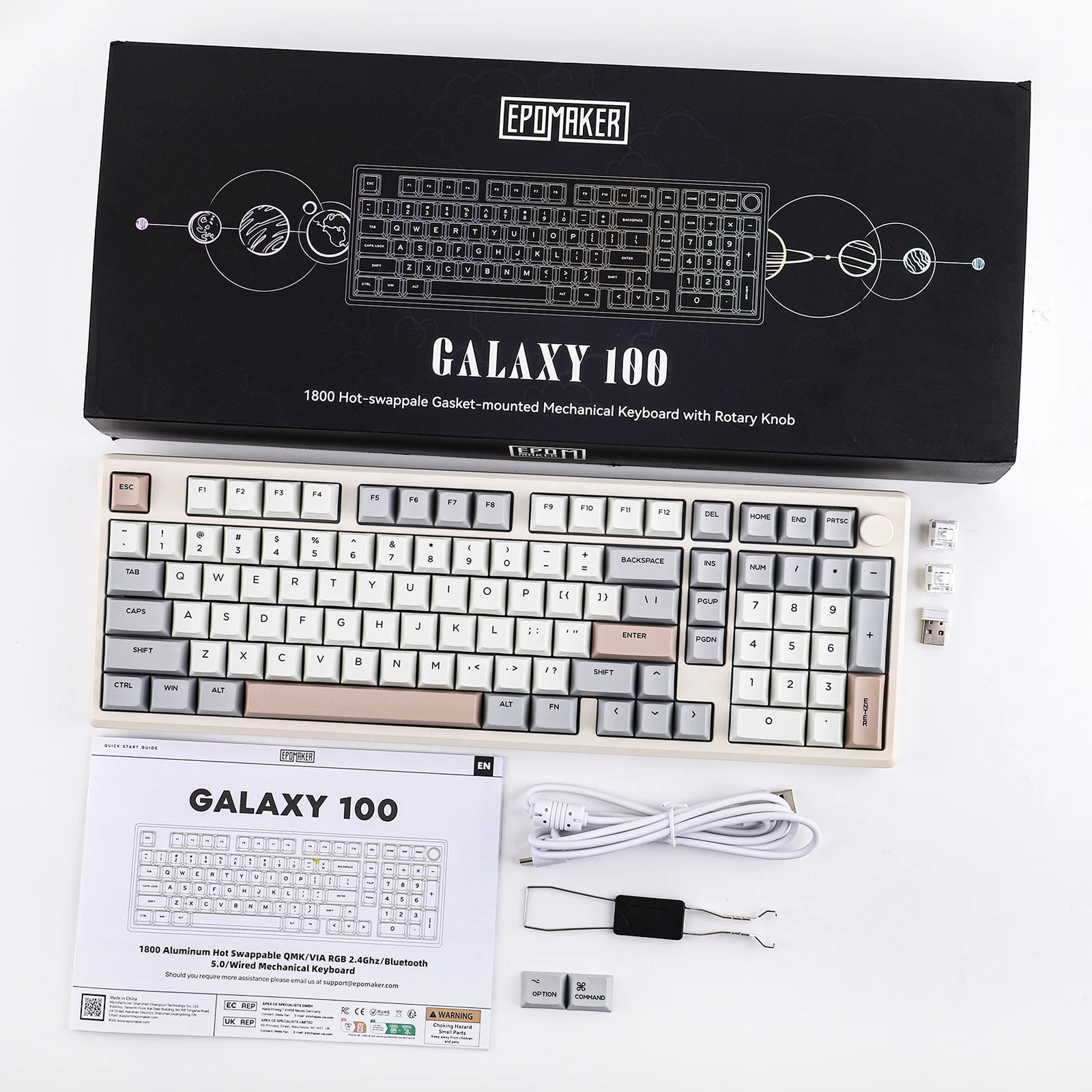EPOMAKER Galaxy100 1800 ANSI US Layout QMK/VIA Wired/BT5.0/2.4Ghz Aluminum Mechanical Gaming Keyboard with Knob
