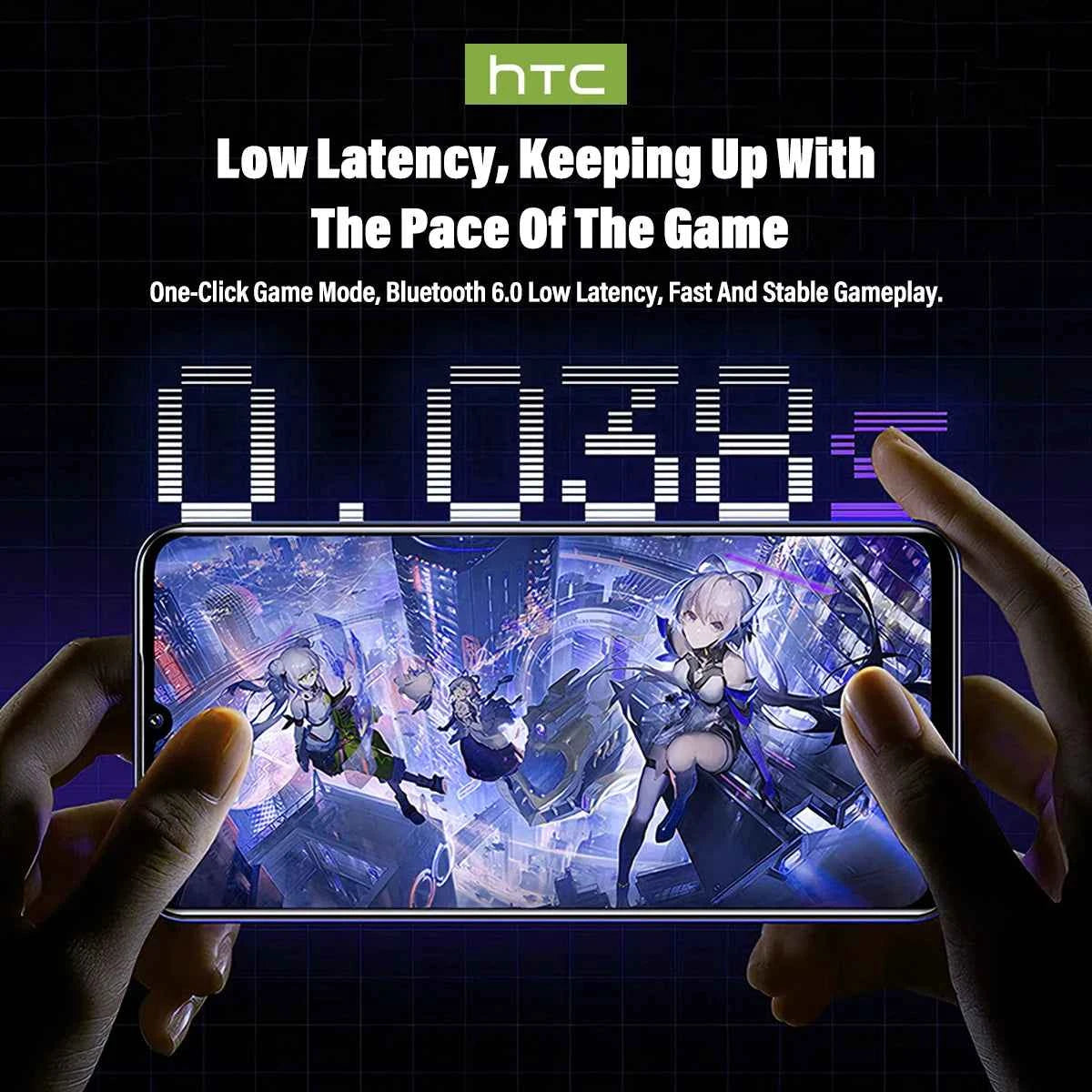 Wireless Headphones Bluetooth HTC NE70 Earphones Microphones Earbuds AI Translator 30Hours of Battery Life Full HD LCD Display