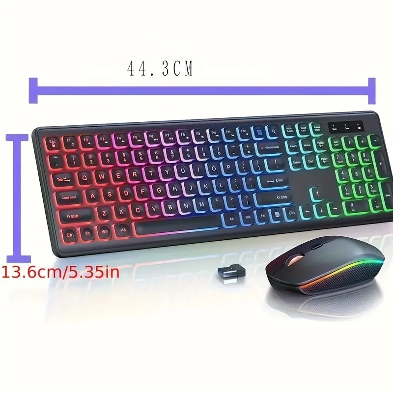 Jomaa 2.4G USB Wireless Keyboard and Mouse Combo Backlit Rechargeable Wireless Keyboard Set USB Cordless Combo for Computer M.c