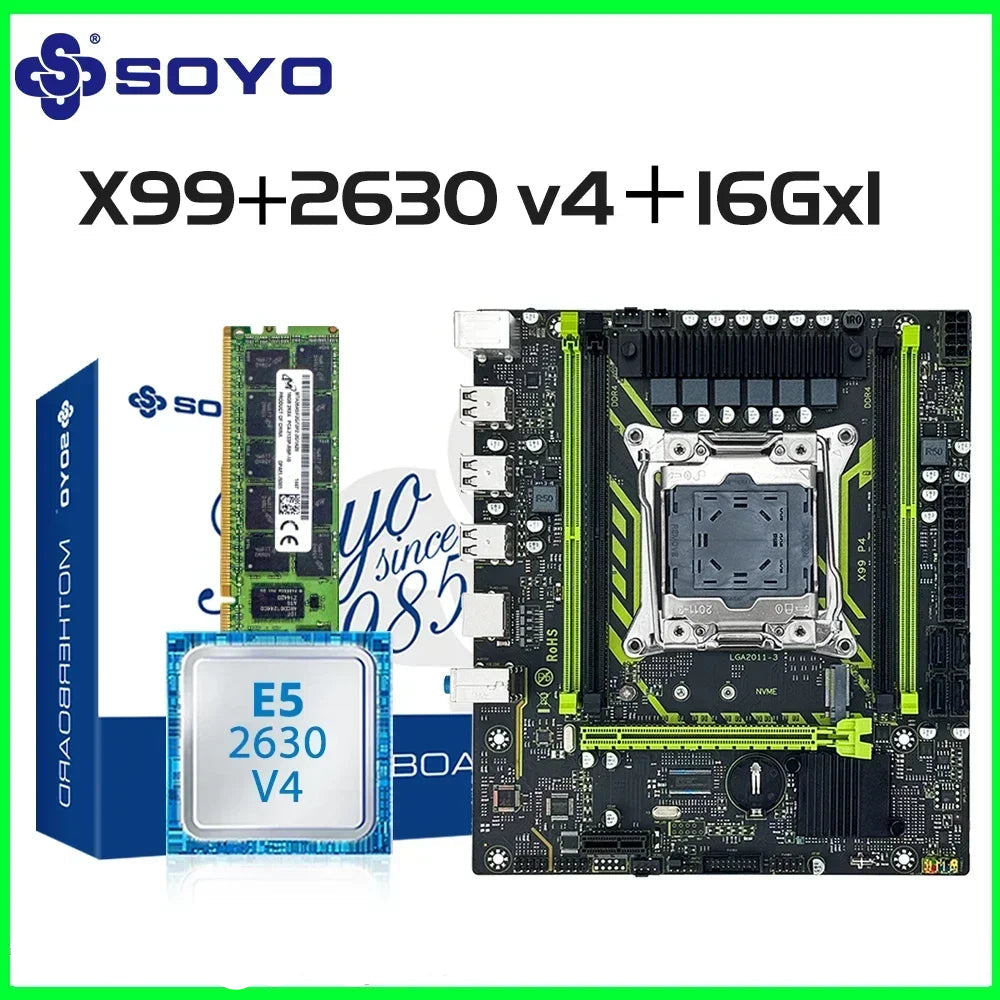 SOYO X99 Motherboard Set With LGA2011-3 Xeon E5 2630 V4 CPU DDR4 16GB (1*16GB)  2133MHz RAM NVME M.2 SATA Computer Accessories - WinSupport Tech