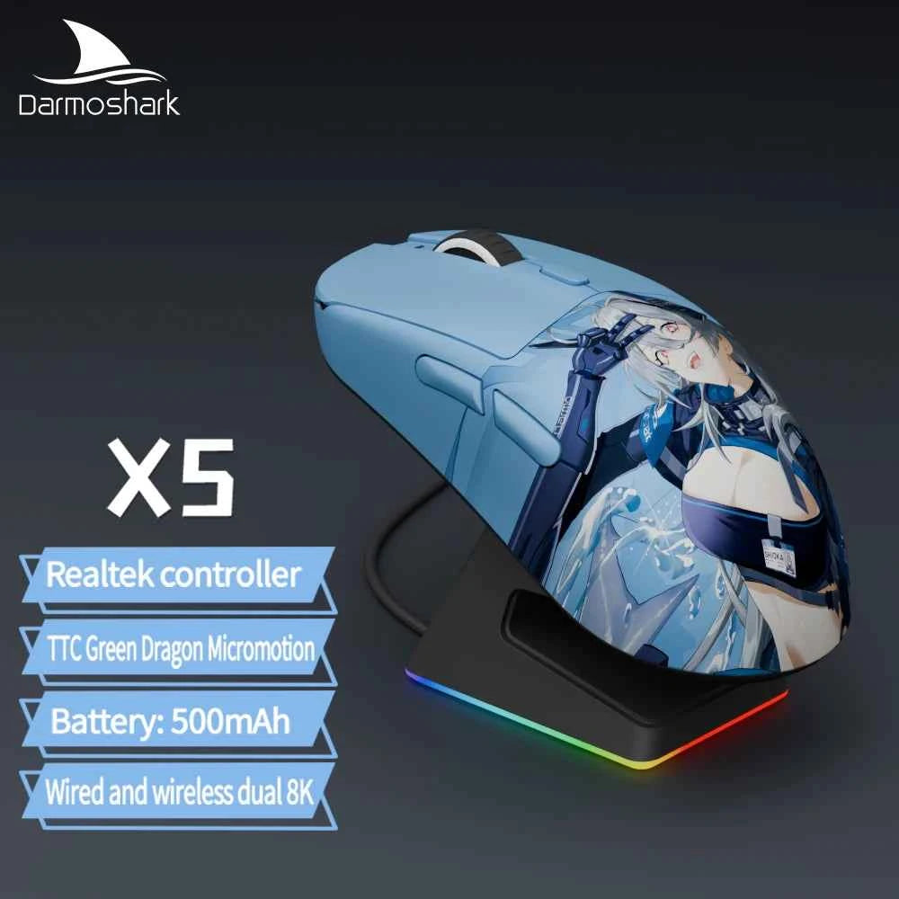 Darmoshark X5 Gaming Mouse 7Key PAW3395 Double 8K Wired Wireless 26000 DPI RGB Magnetic Charging Base Motospeed Macro Mouse