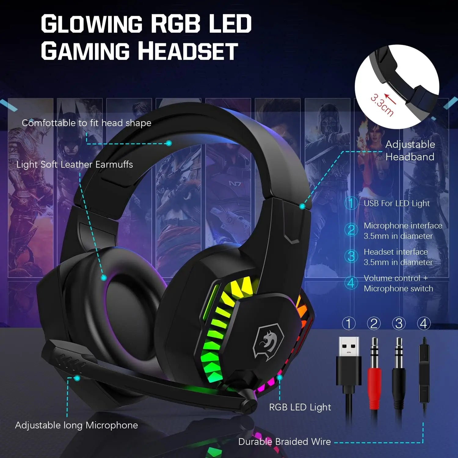 MANBASNAKE T11 Wired Gaming Keyboard and Mouse Headset Combo,Rainbow LED Backlit Wired Keyboard