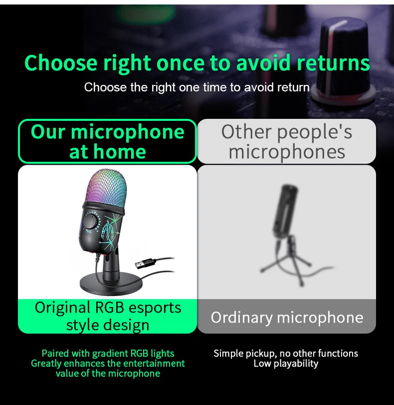 USB Microphone Play Gaming Mic for PC Mac PS4/5 Podcast Microphone with RGB Mute Monitor Noise Reduction for Recording Streaming