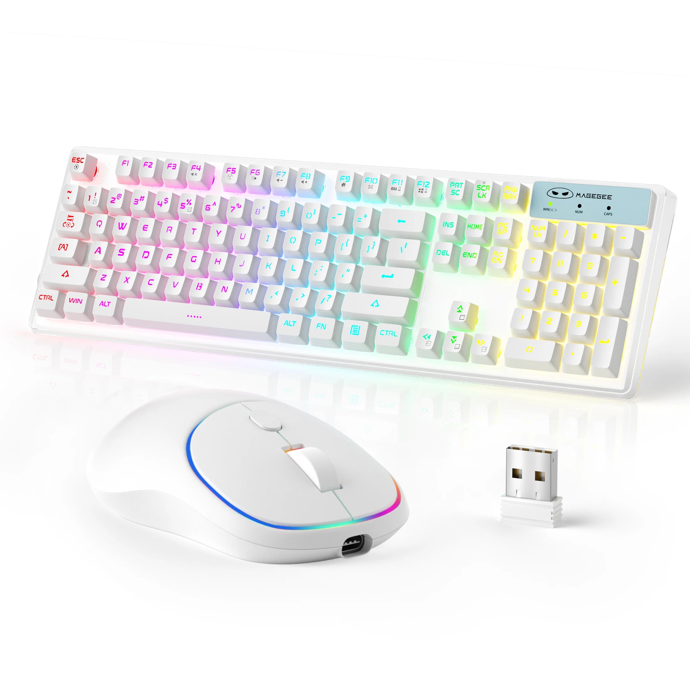 MageGee V550 Wireless Gaming Keyboard and Mouse, 2.4G Full-Sized RGB LED Computer Keyboards with Transparent Shell, Rechargeable