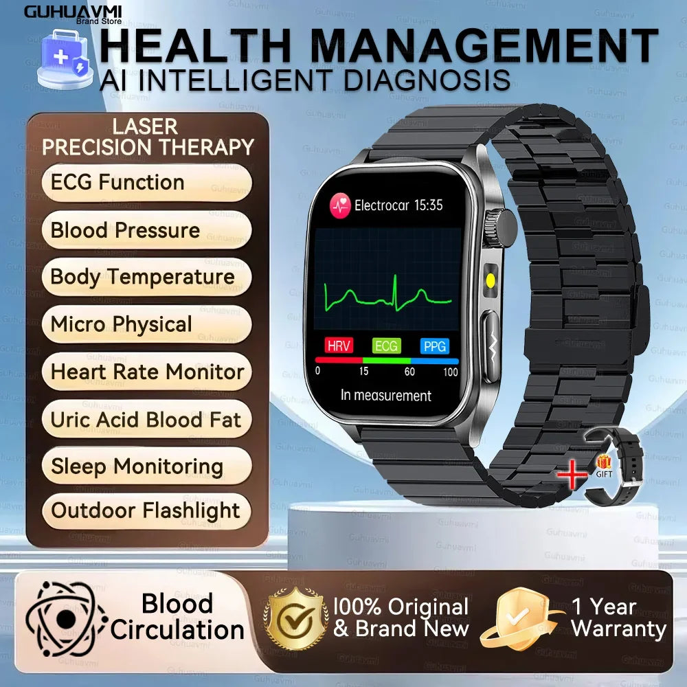 New Laser Treatment Three High Smart Watch Men ECG Heart Rate Uric Acid Health Tracker 1.95 inches Sapphire Glass SmartBracelet