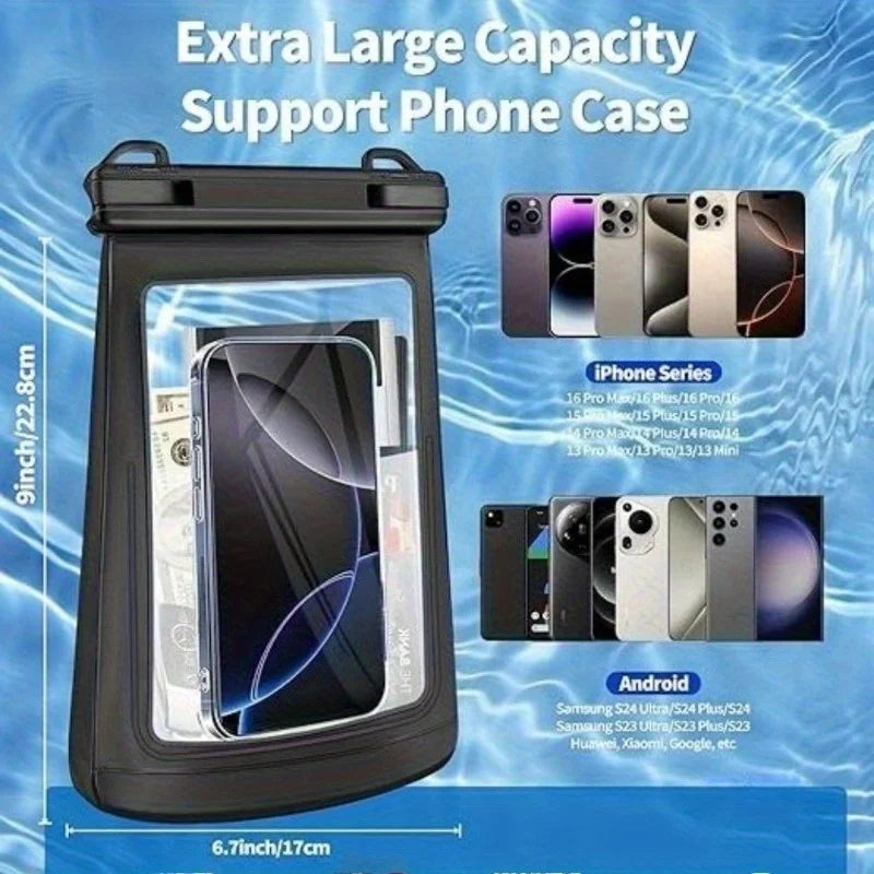 HAISSKY Large Mobile Phone Waterproof Pouch For iPhone 17 16 Pro Max 17 Air 16E 15 Plus Swim Travel Beach Bags With Seal Stripe