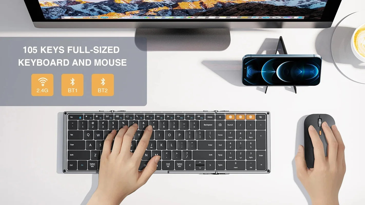 ProtoArc Foldable Keyboard and Mouse, XKM01 Combo for Business Travel 2.4G+Dual Bluetooth Portable  for Laptop iPads Tablets - WinSupport Tech
