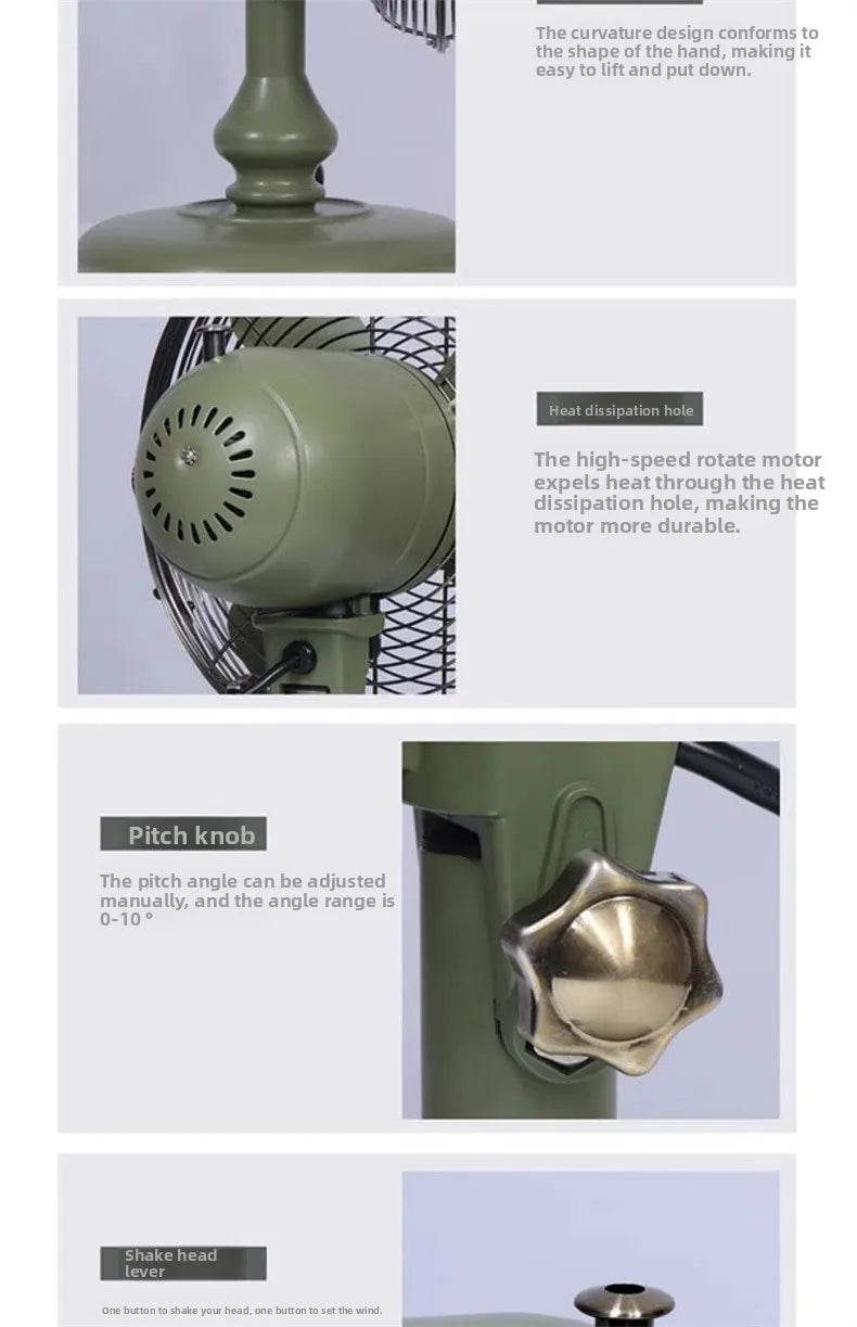 Vintage Desk Fan 12 Inch – Retro Metal Bladeless Fan with 3 Speeds, Quiet Desk Fan for Home Office Classic antique fan