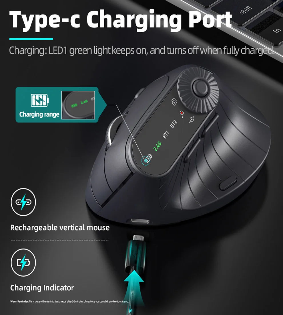 Wireless Vertical Mouse Rechargeable Optical Mice With Function Adjustment Knob Ergonomic Mouse for Multi-Purpose