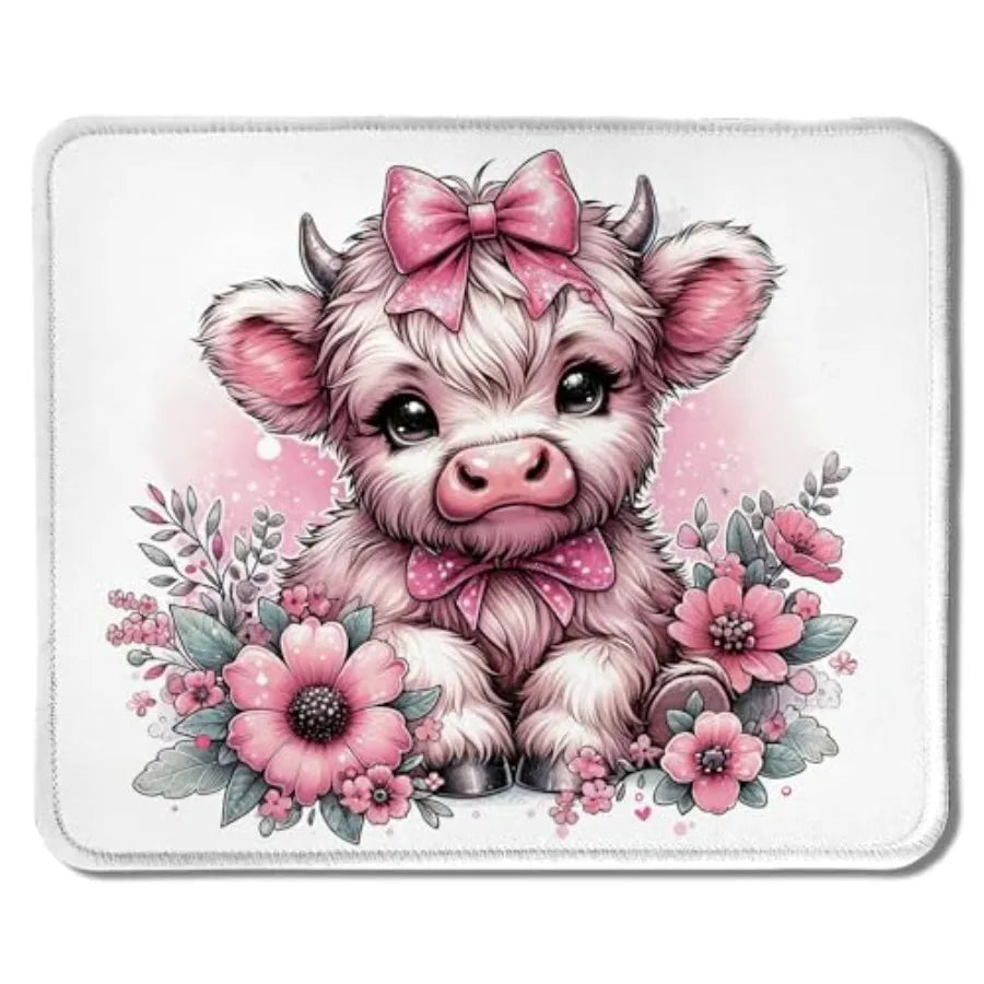 Cute Baby Highland Cow Mouse Pad, Girly Highland Cow Heifer with Balloon Mouse Pads Mousepad for Work Gaming Computers Laptop D