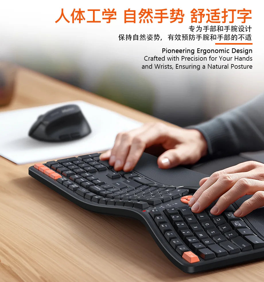 Premium Ergonomic Dual Mode Keyboard Mouse Combo | 2.4G+Bluetooth Rechargeable | Wrist Rest & Multimedia Keys | 3 Colors