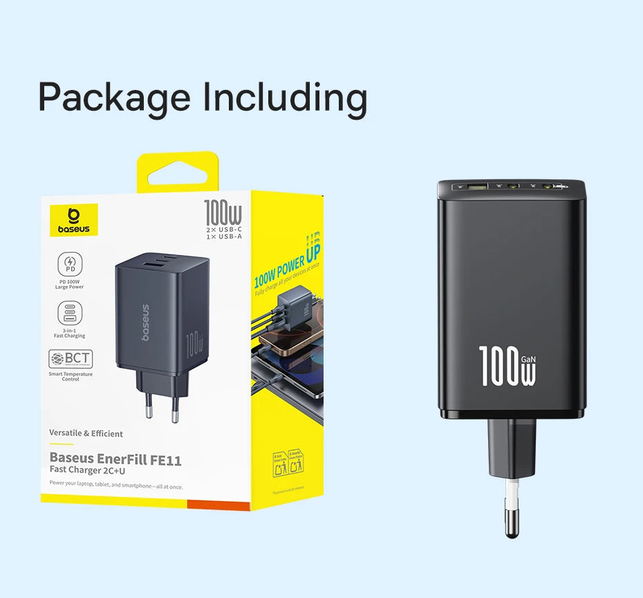 Baseus 100W Fast Charger GaN Charger For iPhone 17 16 Xiaomi Samsung Laptop Tablet USB C Charger QC PD Charger USB Phone Charger