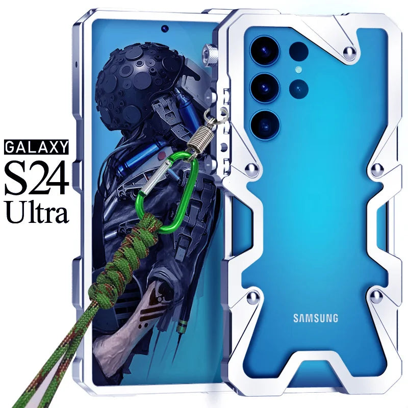 Luxury Armor Metal Aluminum Phone Bumper For Samsung Galaxy S26 S25 S24 Ultra + FE Cover Mechanical Purely Handmade Skull Case