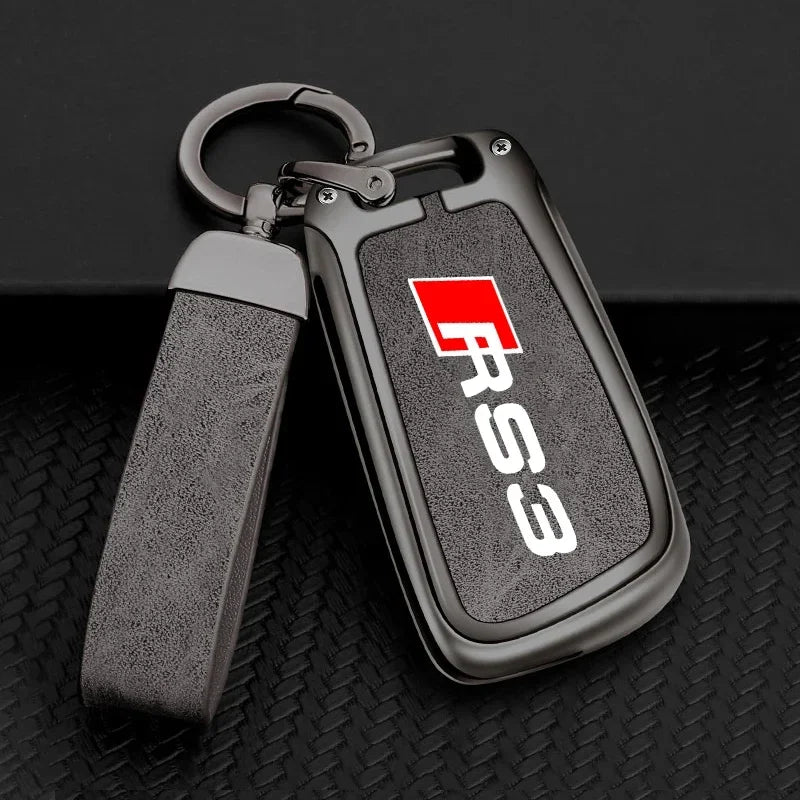 Zinc Alloy Leather Car Remote Control Key Case Cover Holder Shell For Audi A3 8P 8V 8L S3 RS3 Custom LOGO Protected Keychain Bag