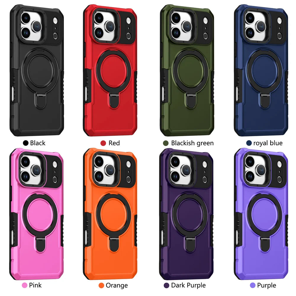 Luxury Anti-slip Frame Armor Magnetic Stand Phone Case For iPhone 17 Pro Max Plus Double Layer Protection Shockproof Back Cover