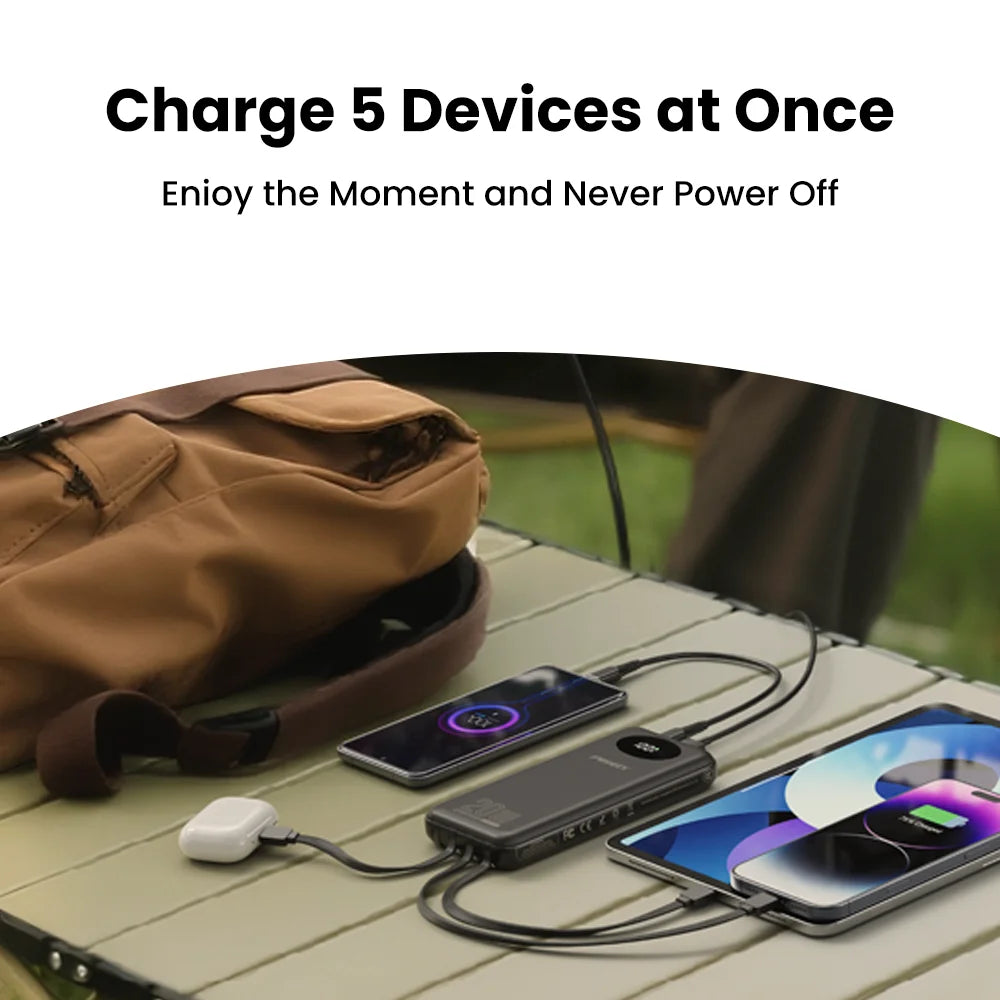 PISEN 3C Certified Power Bank 10000mAh & 20000mAh 20W Fast Charging Powerbank With 4 Built-in Cables For iPhone Samsung Xiaomi