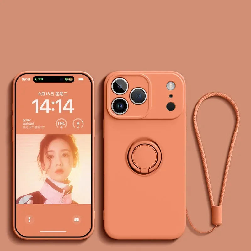 Liquid Silicone Ring Stand Magnetic Case for iPhone 17 Air 16E 15 14 13 12 11 Pro Max Plus Shockproof Soft Bumper Protectic Case