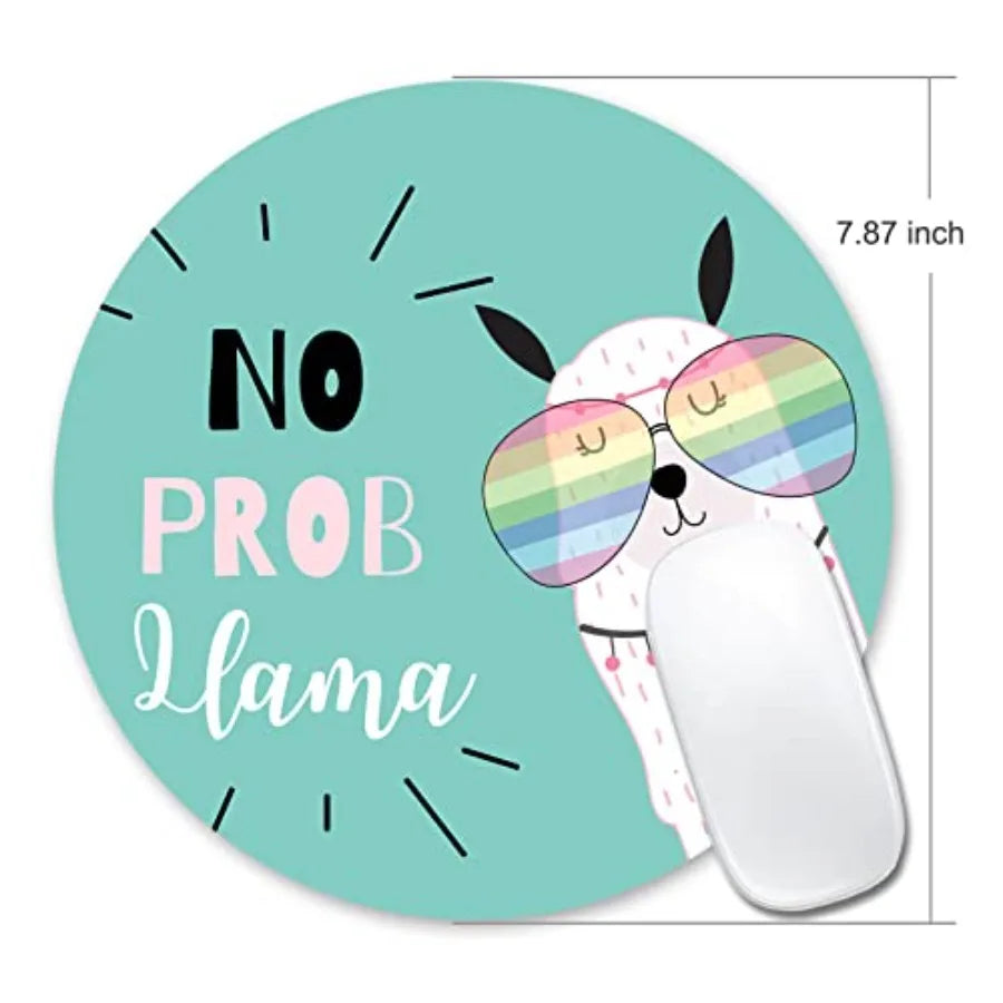 Mouse Pad No Prob Llama with Glasses Motivational Quotes Non-Slip Round Mousepad