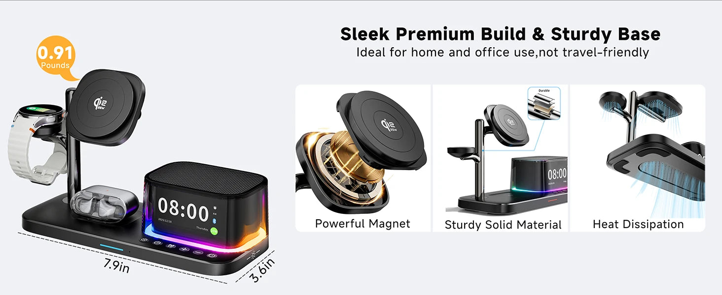 25W Magnetic Wireless Charger Stand Bluetooth Speaker Fast Charging For iPhone Samsung S26 S25/Z Fold 7 Galaxy Watch Ultra 8 7