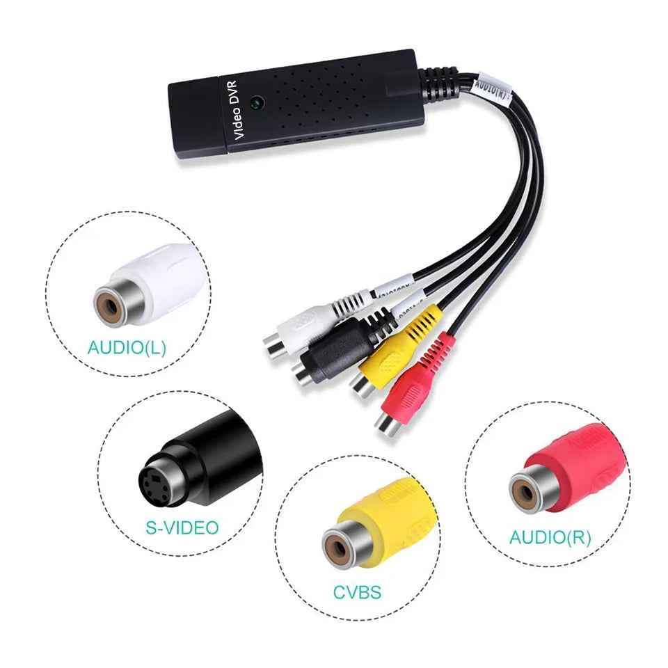 USB Video Capture Card Easy Cap VHS VCR Mini DV Hi8 DVD to Digital Converter RCA/S-video to USB 2.0 Audio Video Record Capturer