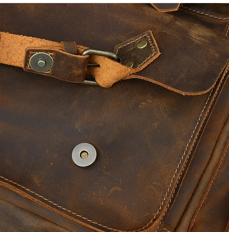 Vintage Crazy Horse Genuine Leather Backpack Men Bagpack Cowhide Hiking Backpack 17