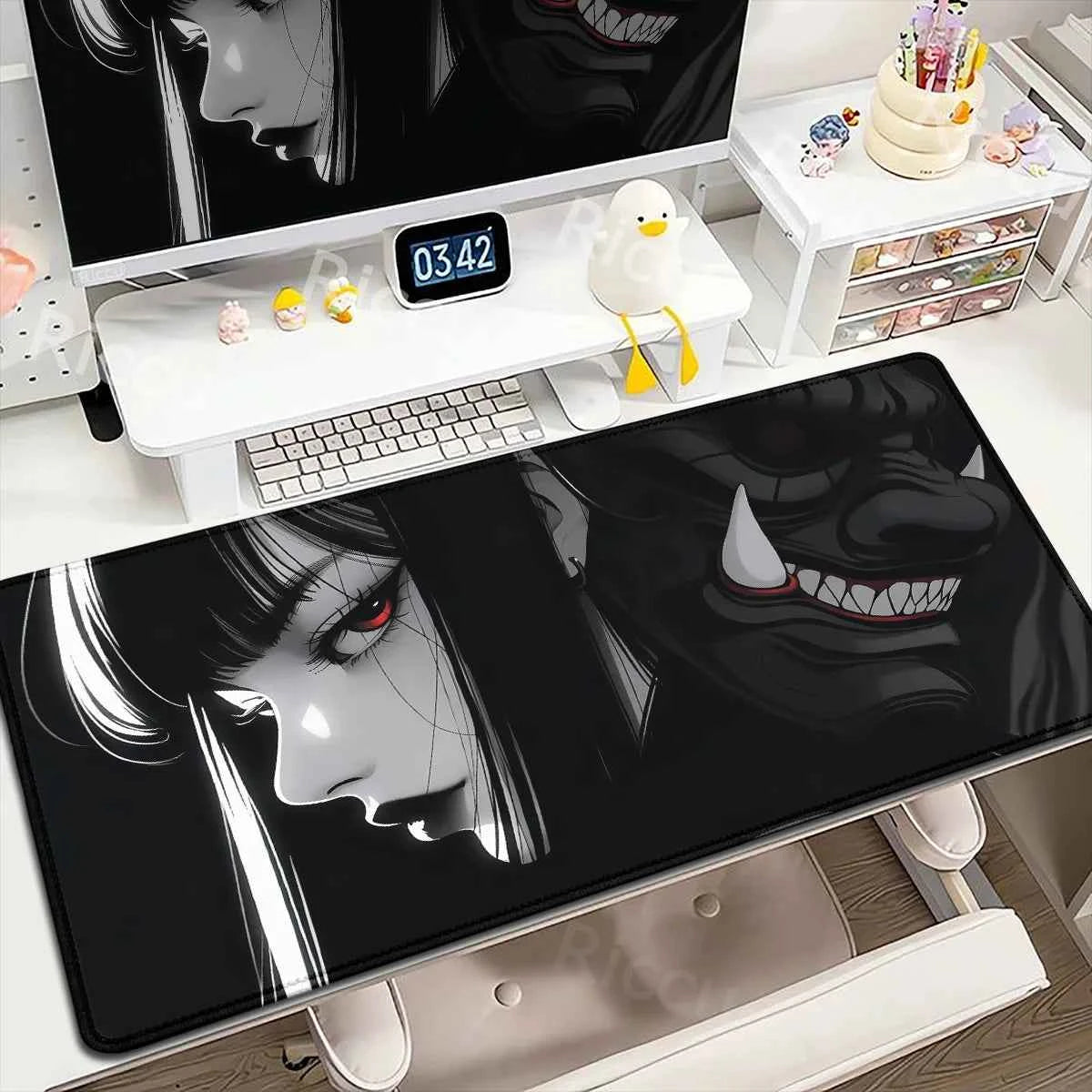 Anime Girls Samurai Oni Mask Mousepad Large Computer Gaming Accessories 400x900mm Gamer Professional Premium Mouse Mat Desk Mats