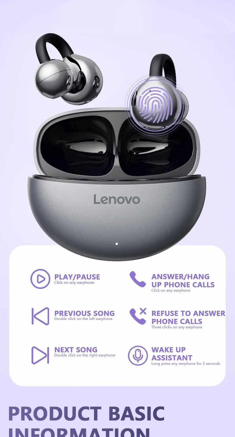 Original Lenovo TA410 TWS Panoramic Sound Effects Wireless Earbuds Ear Clip Bone Conduction With Mic Bluetooth 5.4 Headphones