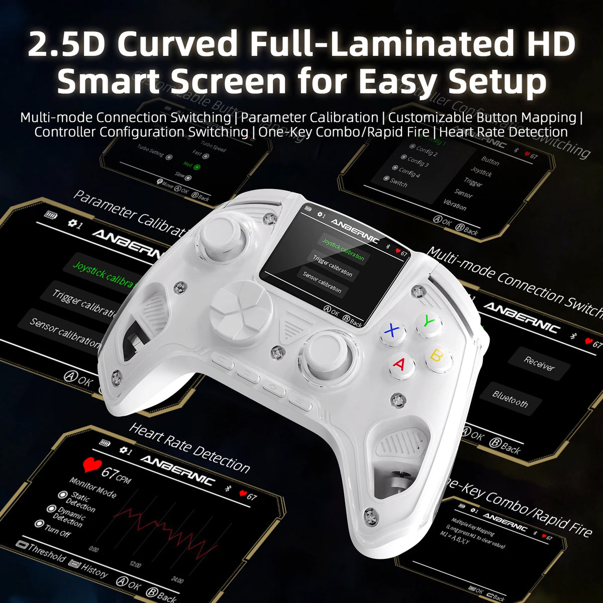 Anbernic RG G01 Interactive Screen Wireless Gaming Controller Compatible with PC/Steam/Linux/Android/Switch/IOS 2.4G Wireless Bluetooth Controller Gamepad Hall Effect Triggers