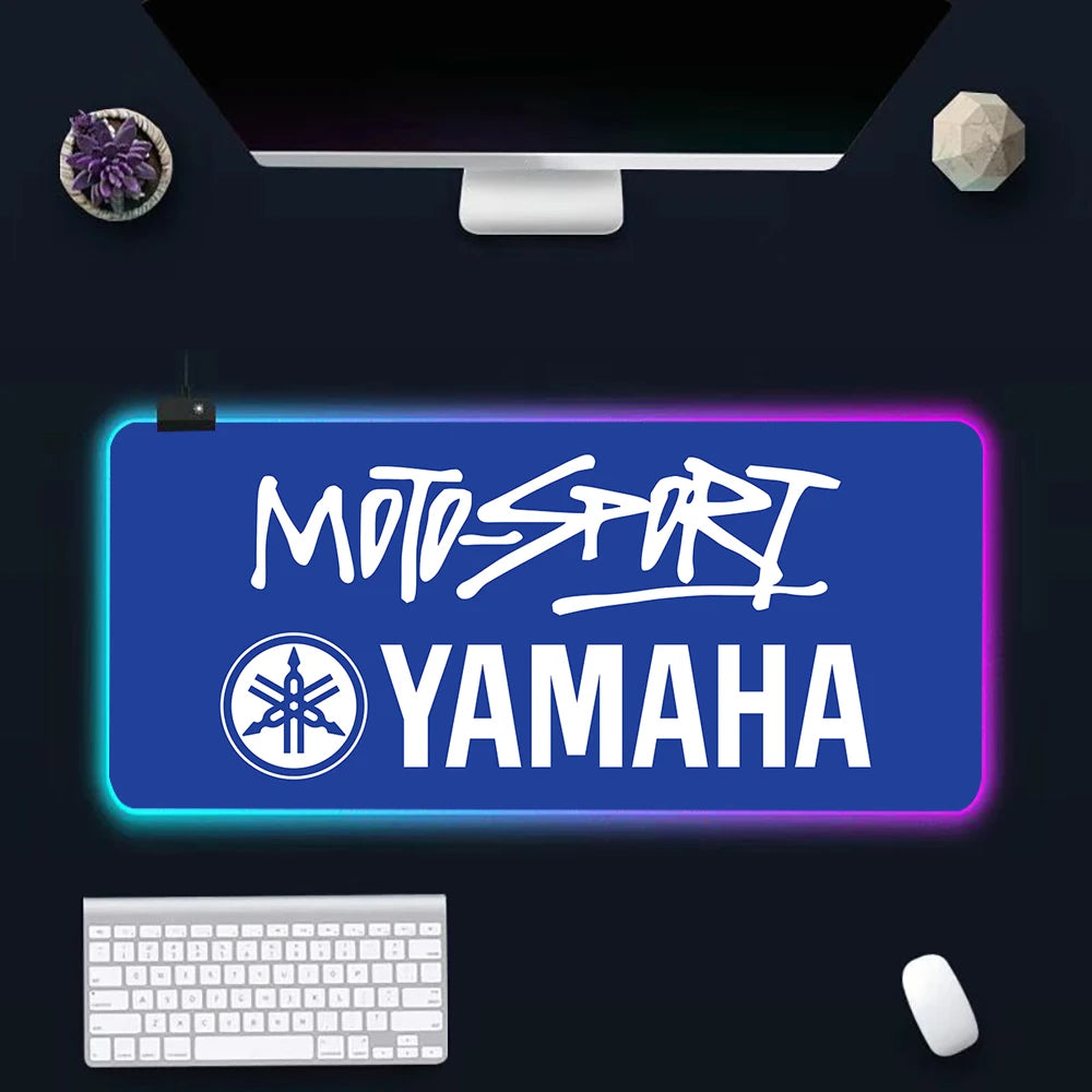 Hot motorcycle racing logo RGB Pc Gamer Keyboard Mouse Pad Mousepad LED Glowing Mouse Mats Rubber Gaming Computer Mausepad
