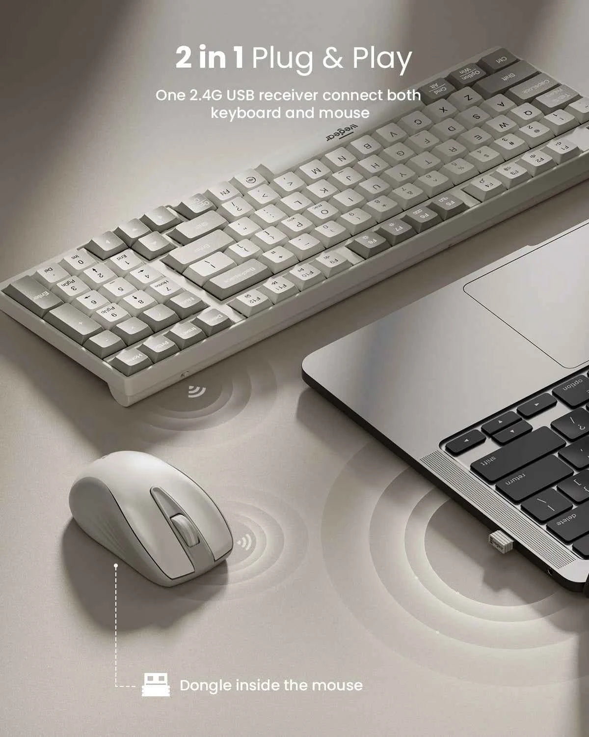 wegear KM3 Wireless Keyboard Mouse kit 98 keys Full Size Wireless Keyboard for PC laptop desktop notebook Macbook and more
