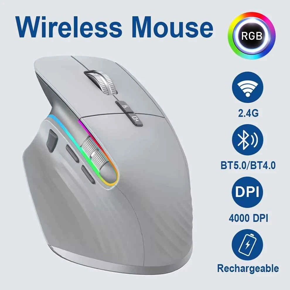 Multi-Device Wireless Mouse Bluetooth 5.0 & 3.0 Mouse 2.4G Wireless Portable Optical Mouse Ergonomic Right Hand Computer Mice
