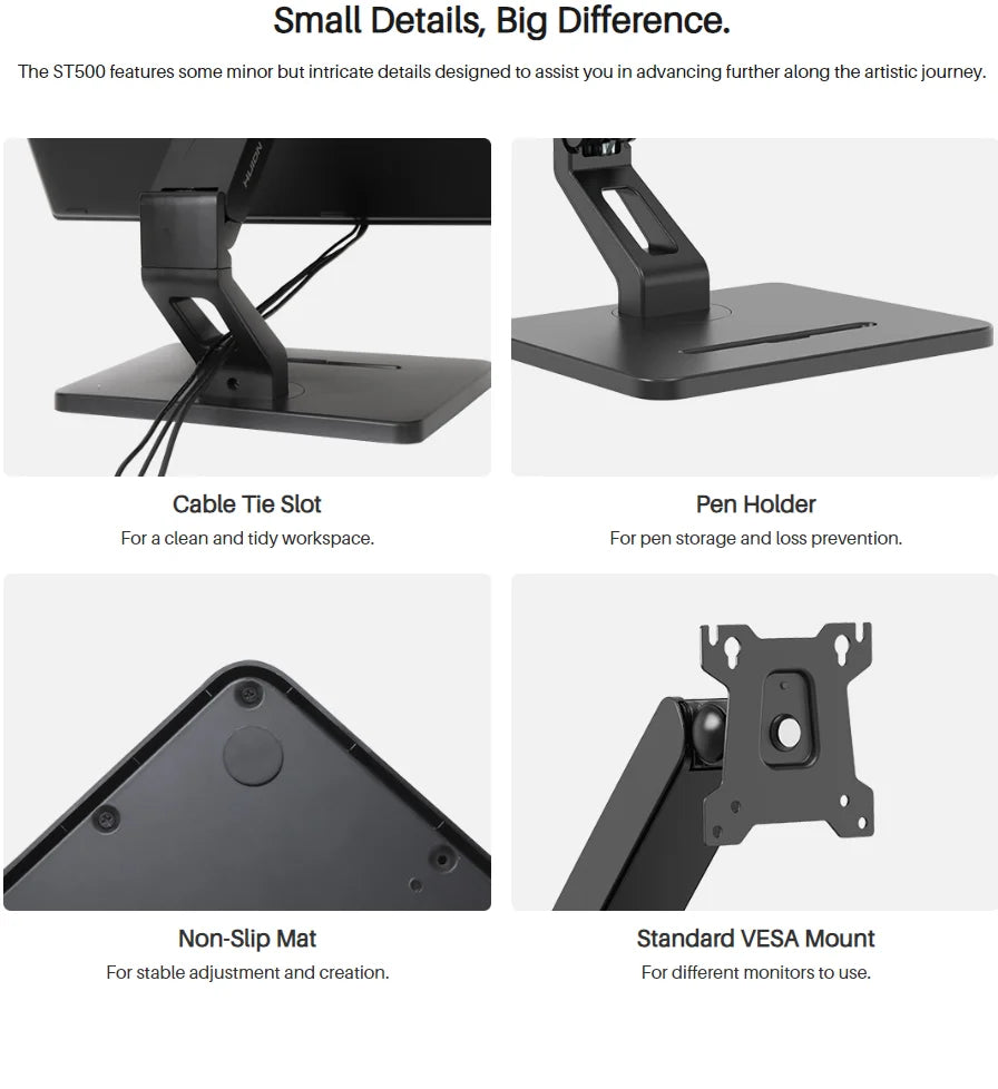 Huion Desktop Arm ST500 Display Holder for 2-10Kg Monitor Compatible with Kamvas 22/22 Plus/24/24 Plus/Pro 19/Pro 24 (4K)/Pro 27