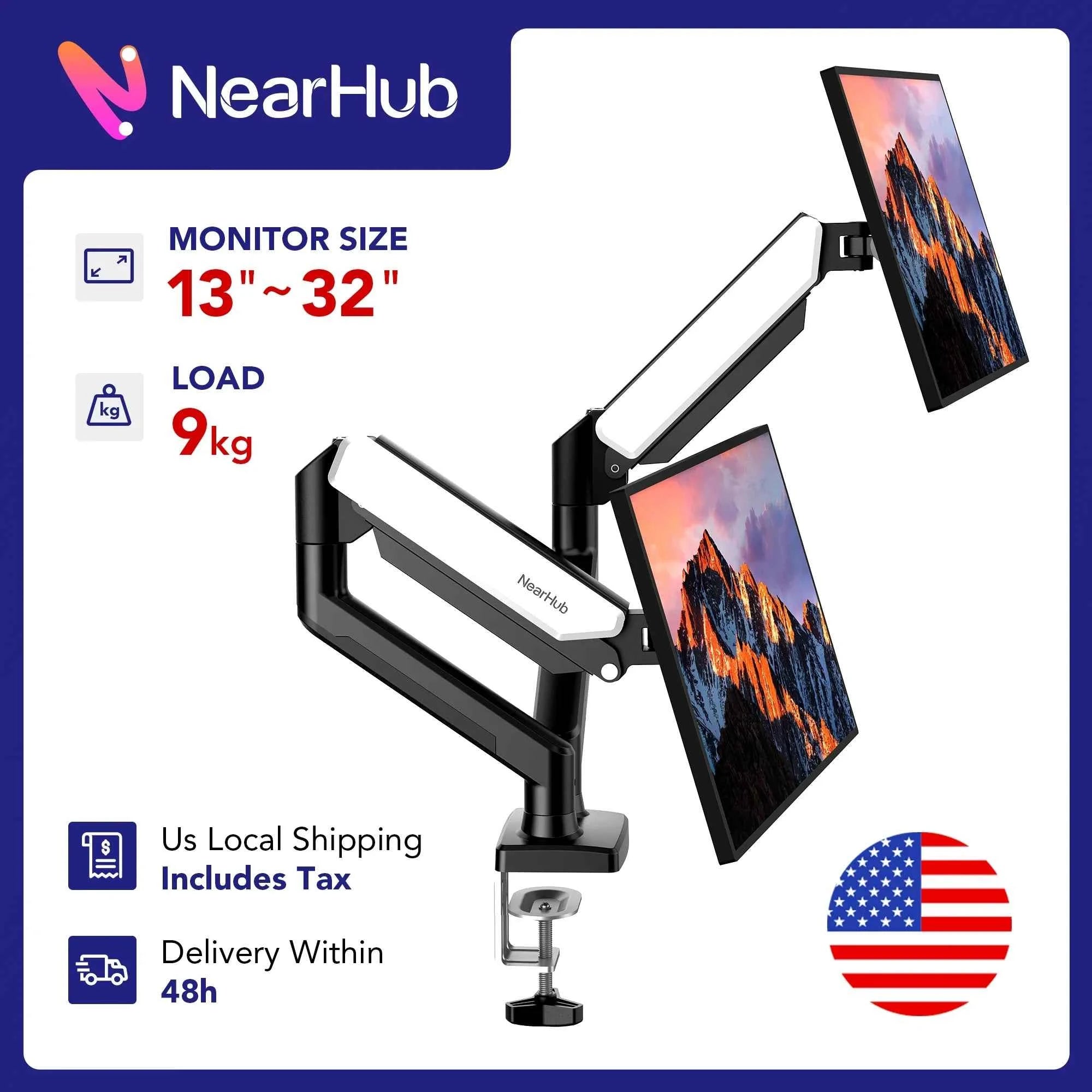 Nearhub US Free Shipping Monitor Arm Dual Arm With C-Clamp Grommet Mount,Flexible Adjustment Effortless Installation Monitor Arm