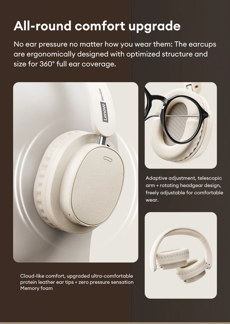 Retro TH30 Pro Lenovo Gaming Headset Wireless Bluetooth 6.0 Over Ear Headphone Foldable Sport Leather Earphones Gifts LS105