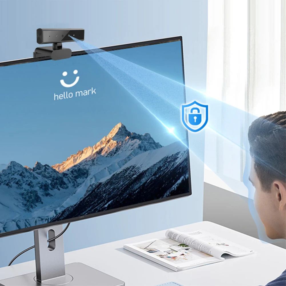 Facial Recognition Webcam for Windows Hello with Base Identification Login Web Camera 5MP 2K for Laptop Desktop Computer