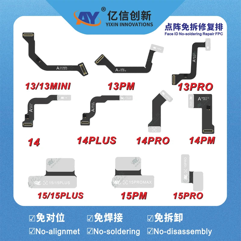 NEW AY A108 Tag Face id Flex Cable for IPhone X-11 12 13 14 15 ProMax Dot Matrix Repair No-alignment NO-soldering No-disassembly