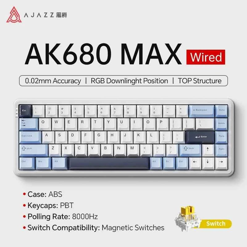 AJAZZ AK680 MAX Magnetic Switch Mechanical Keyboard 60% Rapid Trigger 0.01mm 8K/1K Return 68 keys Gaming Keybaord