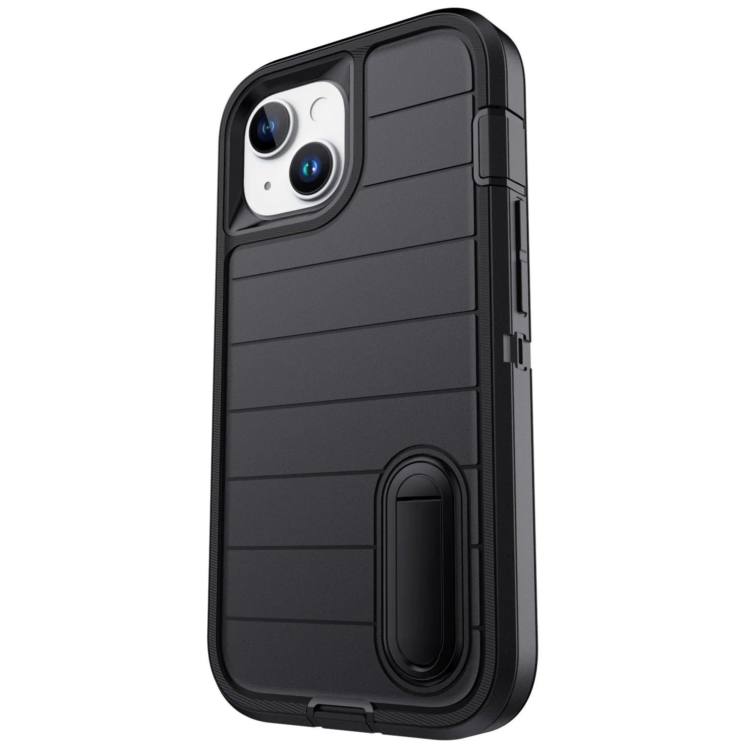 For iPhone 13/iPhone 13 Pro/iPhone 13 Pro Max 5G 3-Layers Heavy Duty Protective Kickstand Phone Cover Black Case