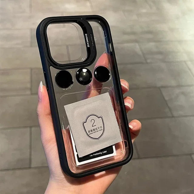 Lens Metal Ring Protector Stand Case For iPhone 15 16 14 13 12 11 Pro Max 16 Plus Camera Glass Protection Transparent Back Cover