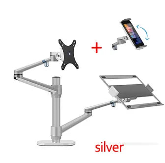 OL-3L Aluminum Silver Ergonomics 10'-17' Desk Laptop Stand 32' Monitor Desktop Bracket Computer Mount Full Motion Column Bar