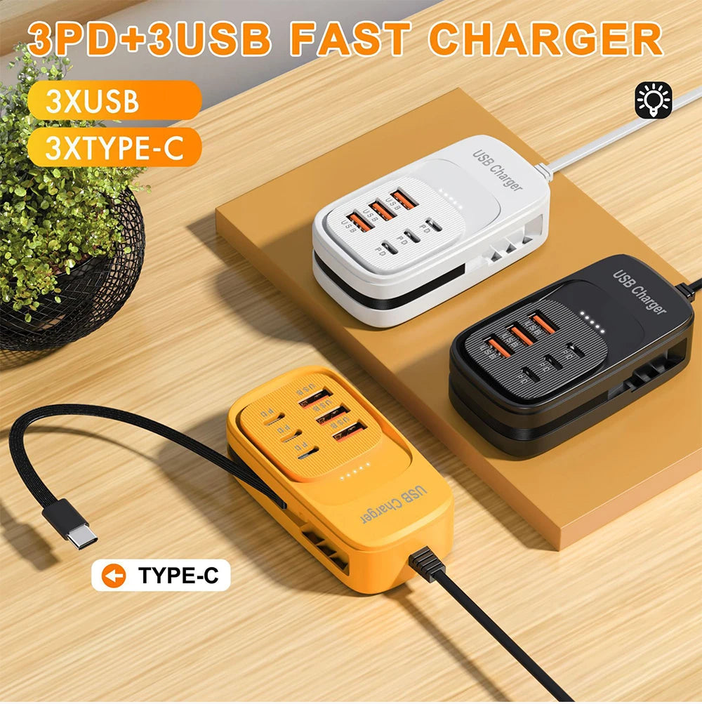Fast USB Charger 6 in 1 Power Strip Desktop Charging Station Fast Charging Cord EU/UK/US Plug USB HUB Adapter Socket 3PD 3USB iphone charger