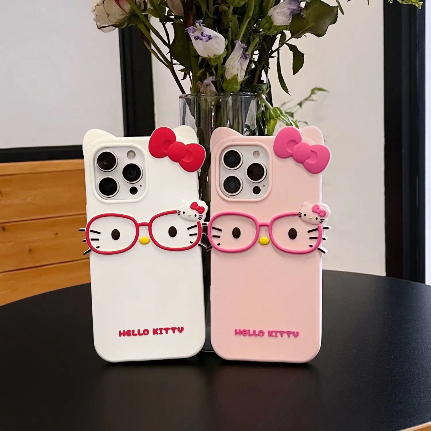 Sanrio 3D Cartoon Glasses Hello Kitty Phone Case For iPhone 17 Promax 16 15 14 13 12 Pro Max 11 So Cute Y2K Soft Silicone Cover