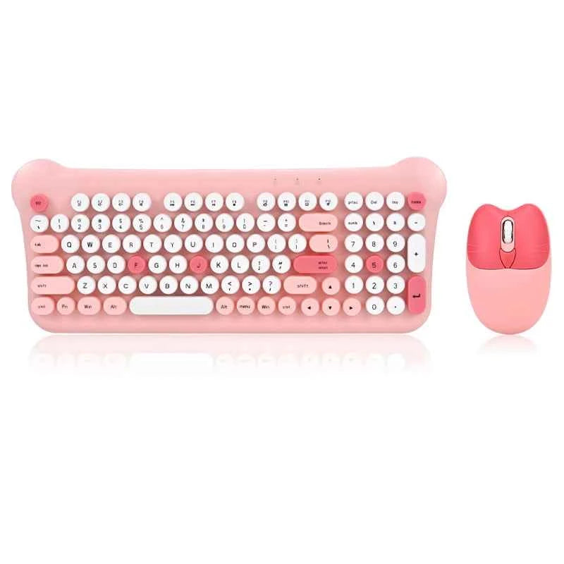 2.4G Wireless Keyboard Mouse Combo Mixed Color 98 Key Keyboard Mouse Set with Round Punk Keycaps Colorful Wireless Keyboard Mous