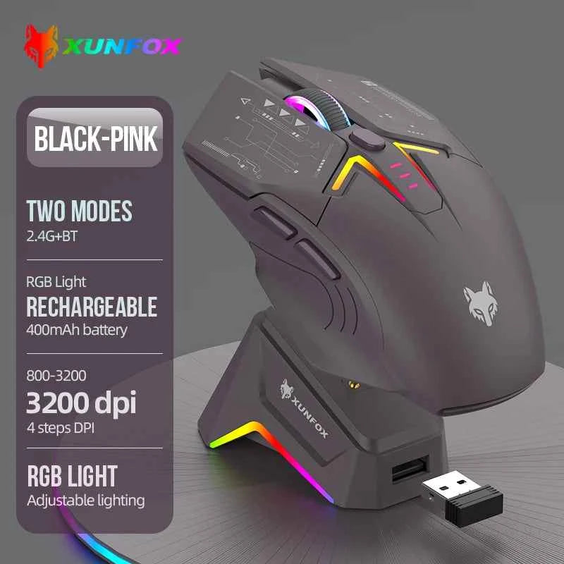 H2 Mouse, lightweight S205, three-mode wireless Bluetooth mouse for gaming, charging, RGB lighting, suitable for