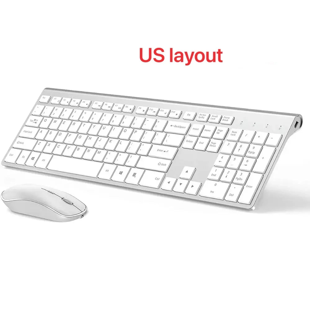 Wireless Keyboard and Mouse Combo Rechargeable 2.4G USB Ultra Slim Full Size Keyboard & Mouse Set,France/Germany/Spain/US Layout